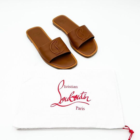 Christian Louboutin CL Monogram Leather Sandals Slides EU 37.5, 7.5 - Picture 2 of 13